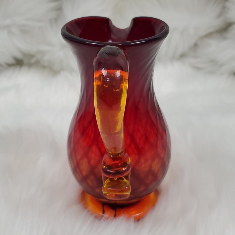 Pairpoint Red Orange glass lead crystal pitcher - Picture 4 of 9